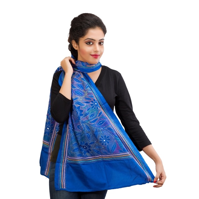 Twaksati Silk Blue Kantha Stole